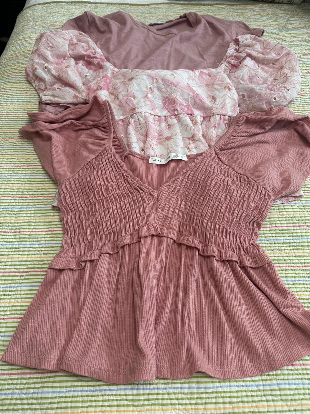 Altar'd State Dusty Rose Smocked Peplum Top